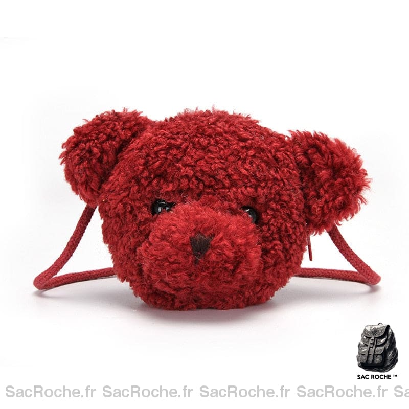 Sac à bandoulière en peluche ourson pour enfants rouge avec un fond blanc