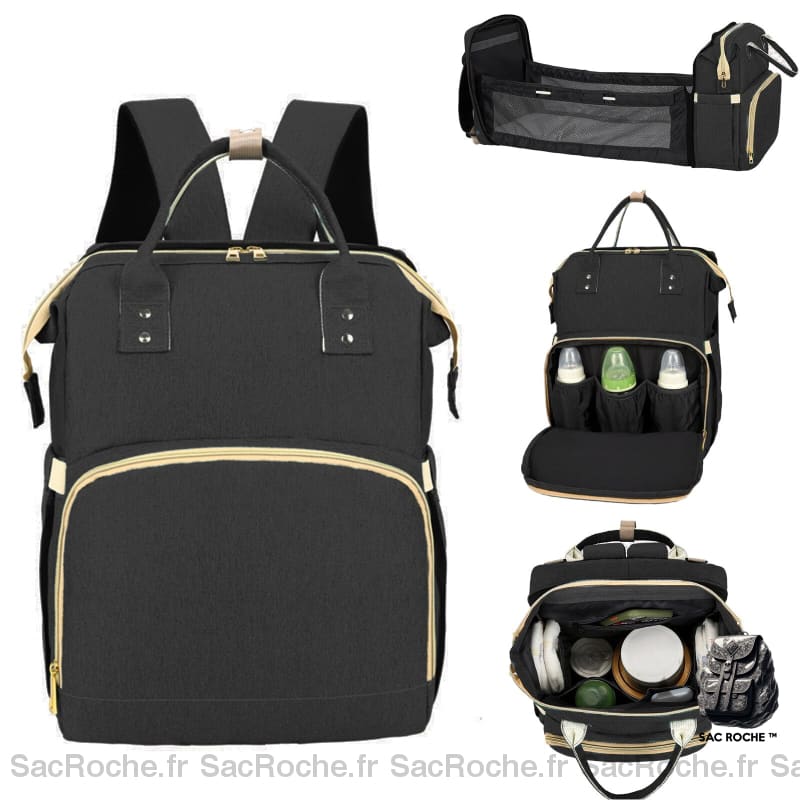 Sac à couches avec lit pliable pour bébé - Noir - Couche Sac à langer
