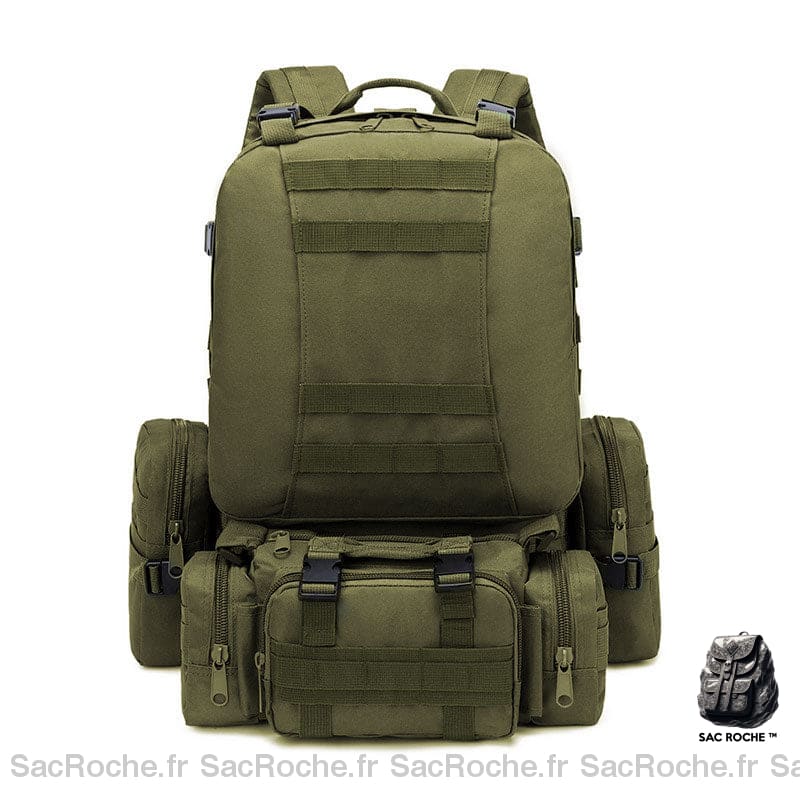 Sac à dos de 50l type militaire vert avec un fond blanc