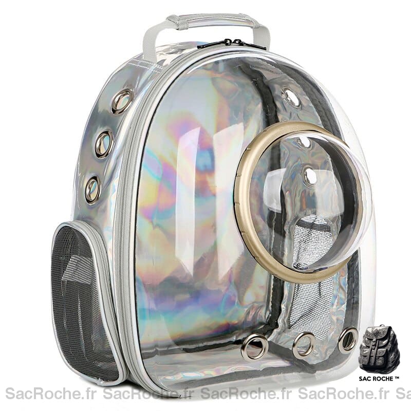 Sac à dos porte-animal extensible gris avec un fond blanc