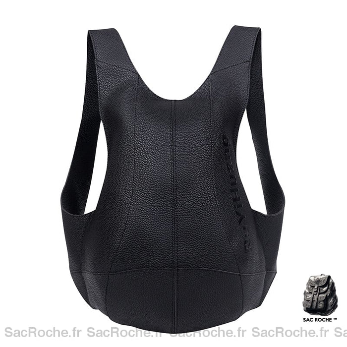 Sac À Dos Antivol Cuir Fermeture Dorsale Femme Noir Sac A