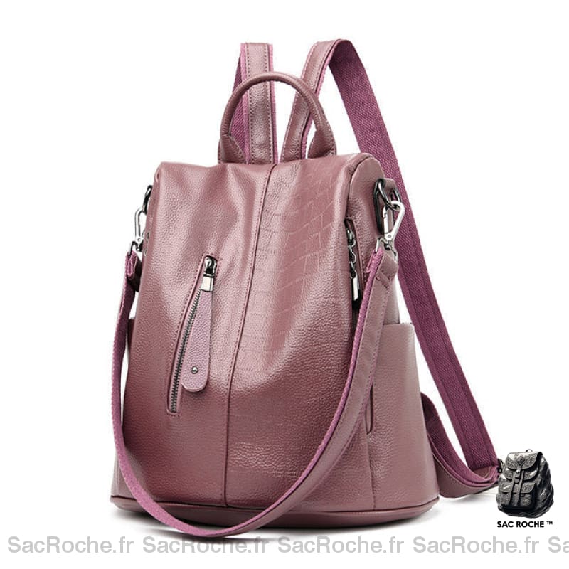 Sac À Dos Antivol Femme Imprimé Croco Grande Capacité Mauve Sac A Dos Femme