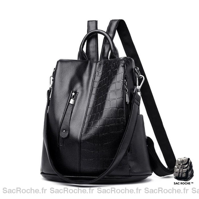 Sac À Dos Antivol Femme Imprimé Croco Grande Capacité Noir Sac A Dos Femme