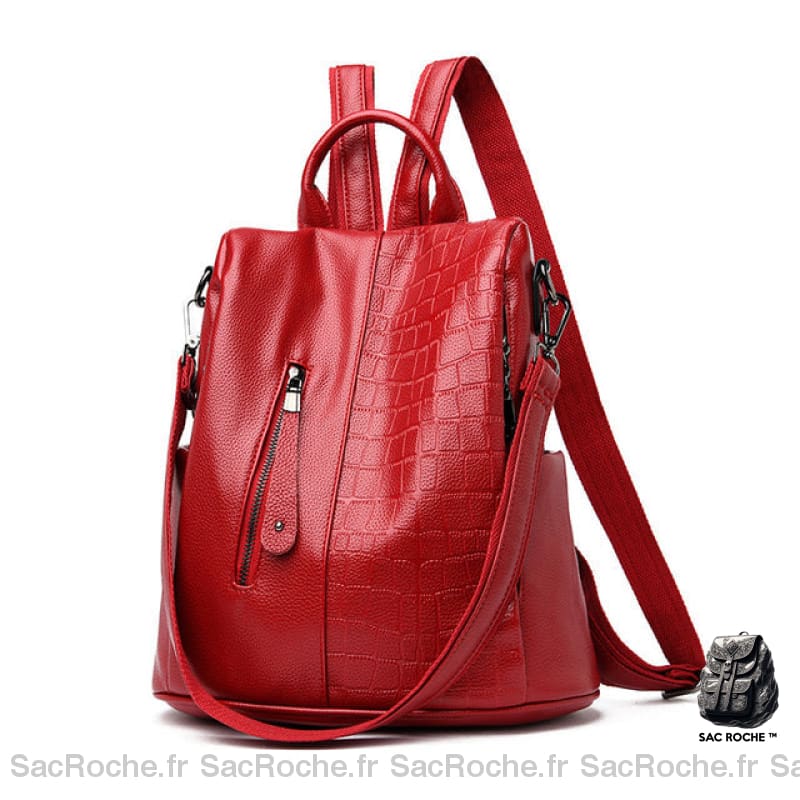 Sac À Dos Antivol Femme Imprimé Croco Grande Capacité Rouge Sac A Dos Femme