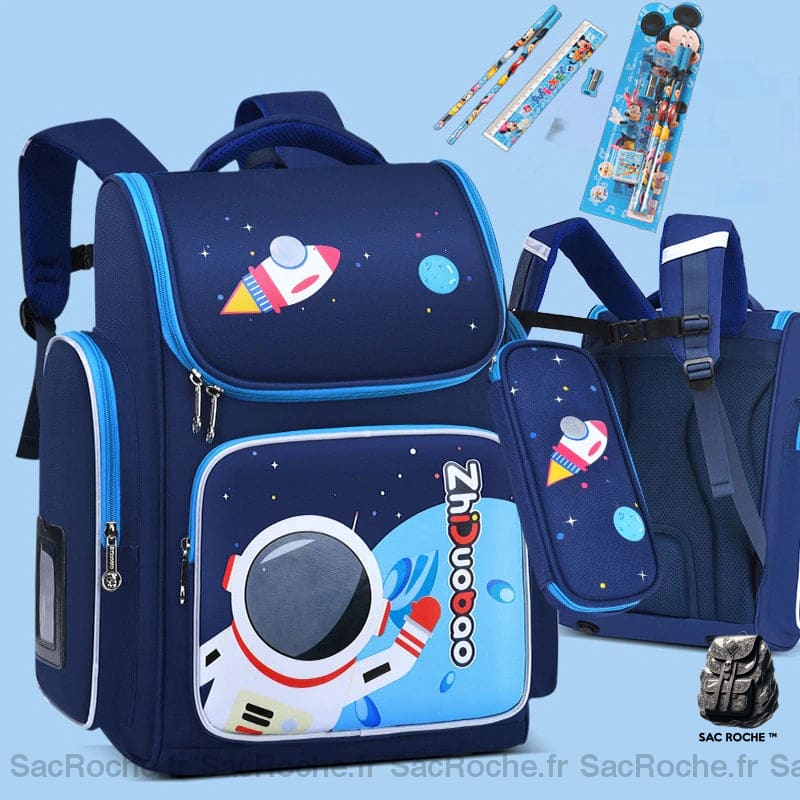 Sac à dos d'école imperméables motif astronaute bleu avec un fond bleu