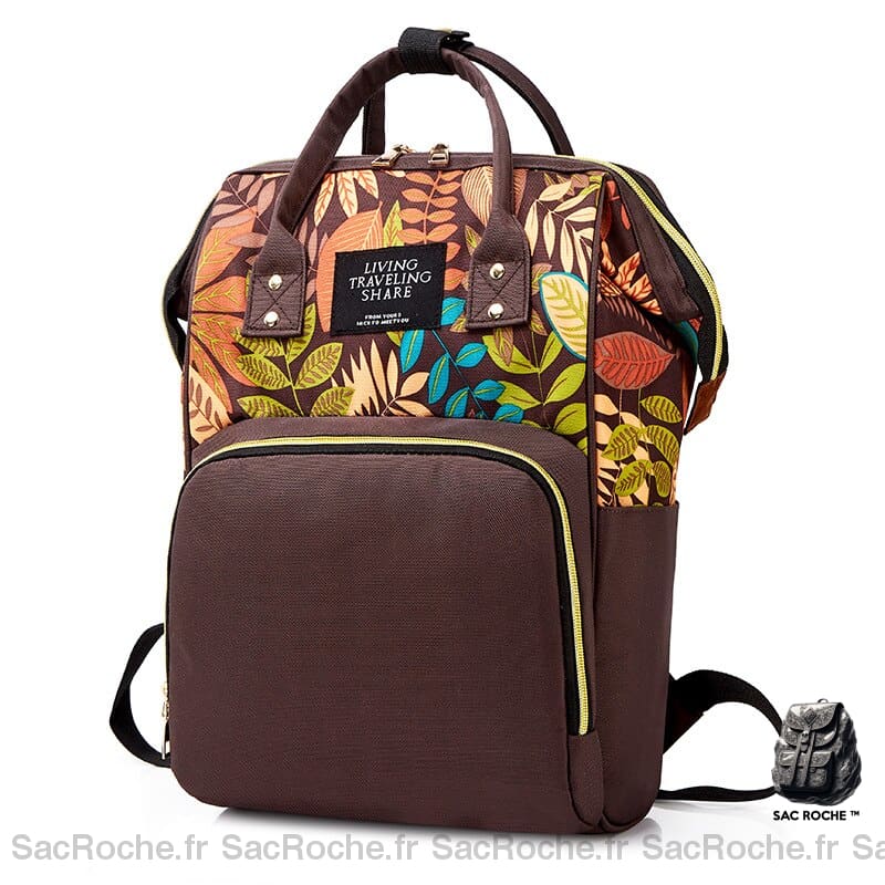 Sac à dos bébé motif floral - Marron - Couche Sac à langer