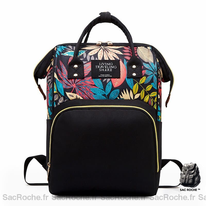 Sac à dos bébé motif floral - Noir - Couche Sac à langer