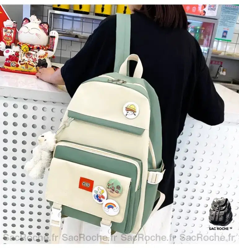 Sac À Dos Bicolore Avec Peluche Ours Petit Dos Femme