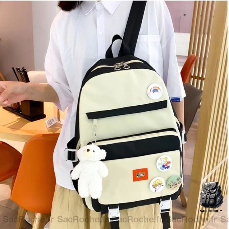 Sac À Dos Bicolore Avec Peluche Ours Petit Dos Femme