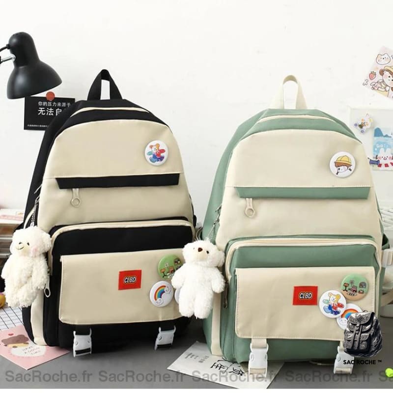 Sac À Dos Bicolore Avec Peluche Ours Petit Dos Femme