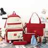 Sac à dos 5 pièces bicolore avec peluche ours, bonne qualité et à la mode