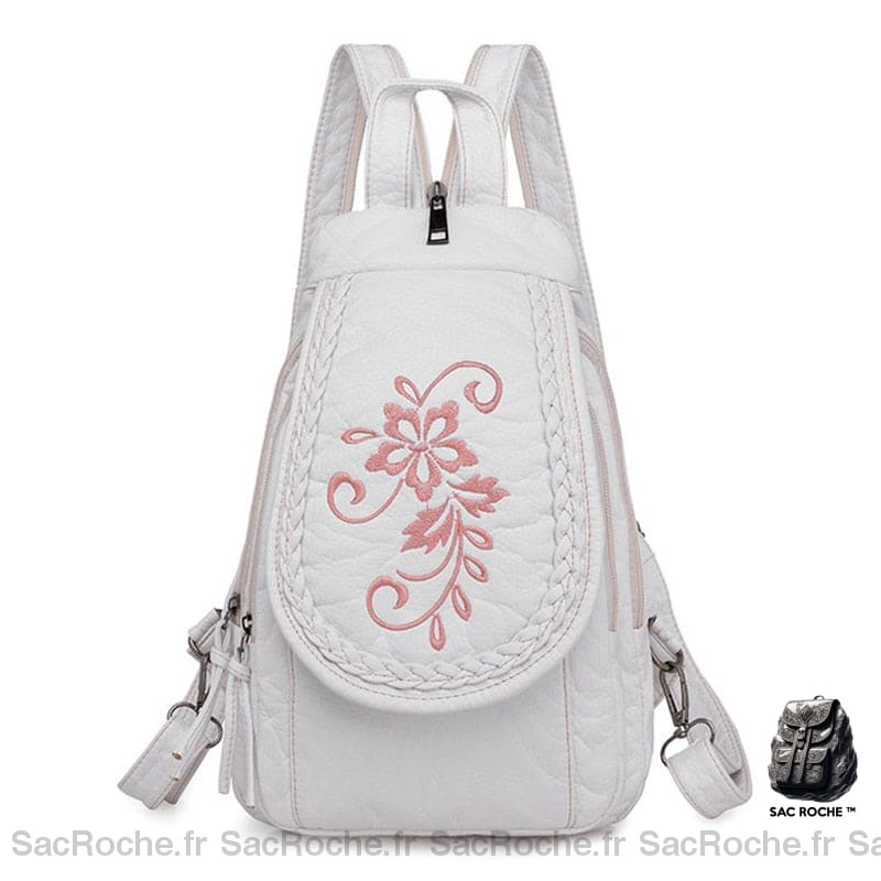 Sac À Dos Blanc Motif Fleur Femme