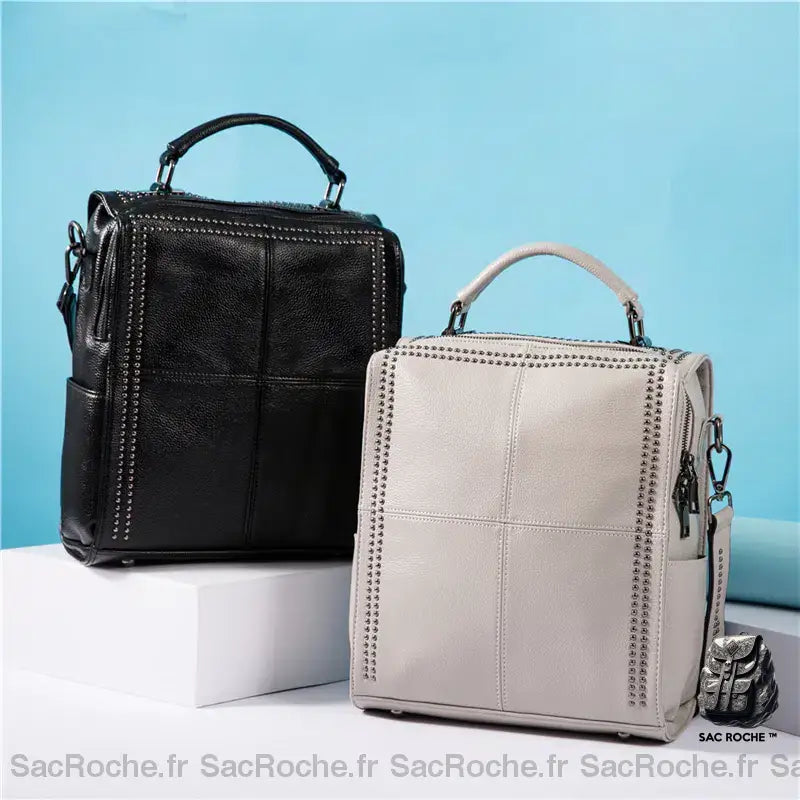 Sac À Dos Carré Cuir Vache Femme
