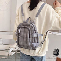 Sac à dos carreaux femme preppy - modèle Gris - Sac Roche ™