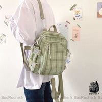 Sac à dos carreaux femme preppy - modèle Vert - Sac Roche ™