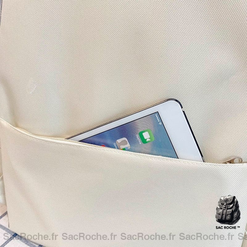 Sac À Dos Carreaux Inscription 5Pcs Femme