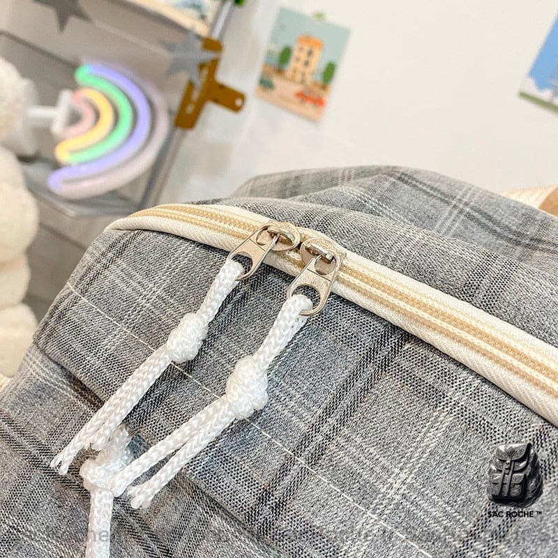 Sac À Dos Carreaux Inscription 5Pcs Femme