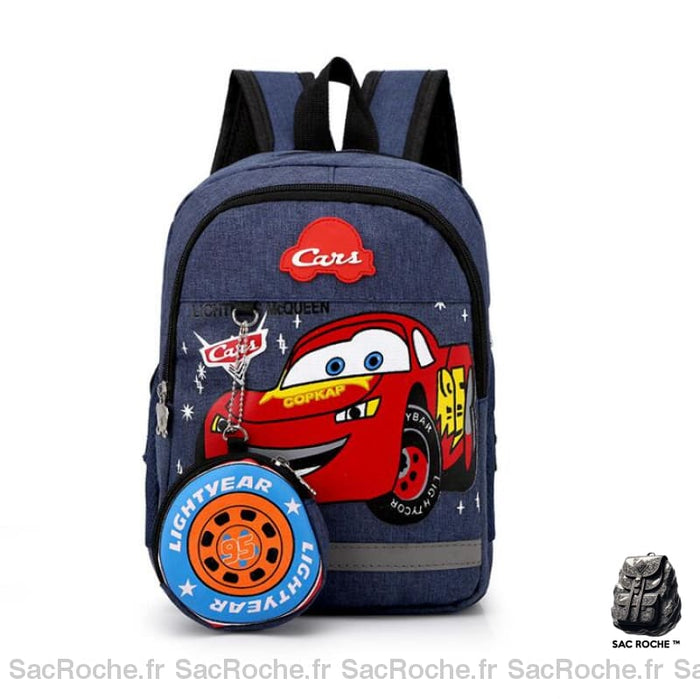 Sac à dos Cars effet jean bleu avec un fond blanc