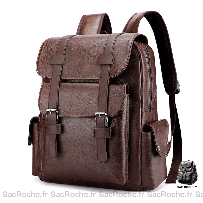 Sac À Dos Cartable Homme En Cuir Marron Foncé Sac Dos Homme