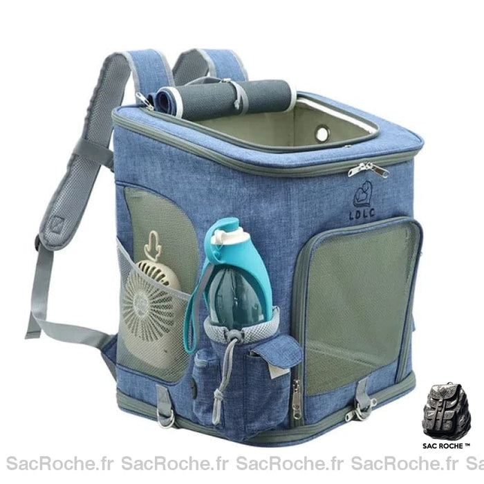 Sac à dos pour chat en maille avec rangement bleue à la mode