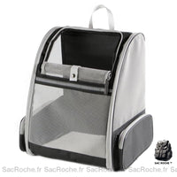 Sac à dos pour chat respirant gris et noir avec un fond blanc