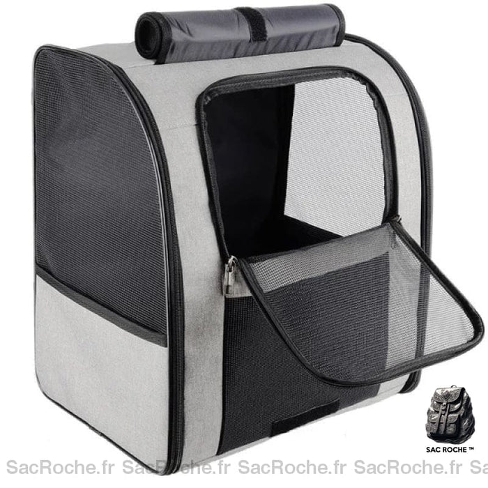 Sac à dos pour chat avec rideau noir avec un fond blanc