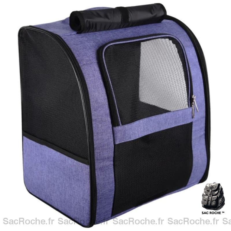 Sac à dos pour chat avec rideau bleu et noir avec un fond blanc