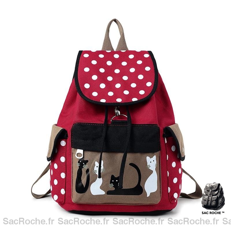Sac à dos dessin de chat mignon - Rouge - Sac à dos scolaire Sac à dos fille