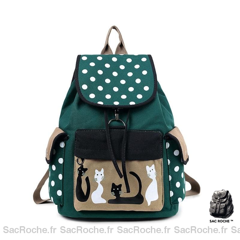 Sac à dos dessin de chat mignon - Vert - Sac à dos scolaire Sac à dos fille