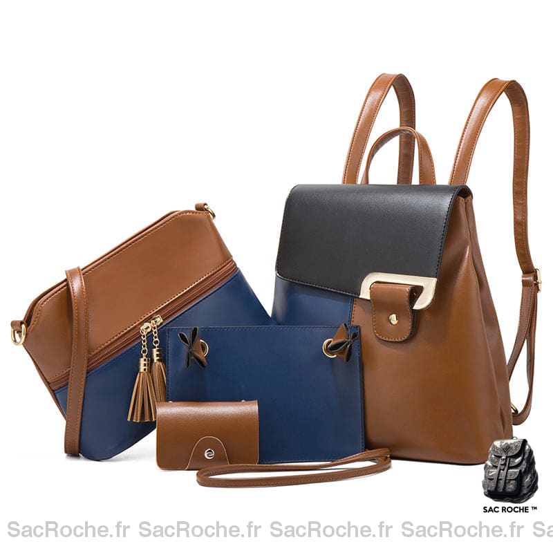 Sac À Dos Chic Femme 4 Pcs - Besace Et Pochettes Marron Sac A Dos Femme