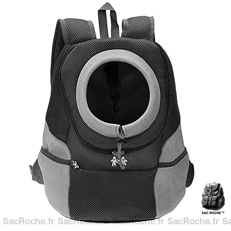 Sac à dos de promenade à double épaule pour chien noir et gris avec un fond blanc
