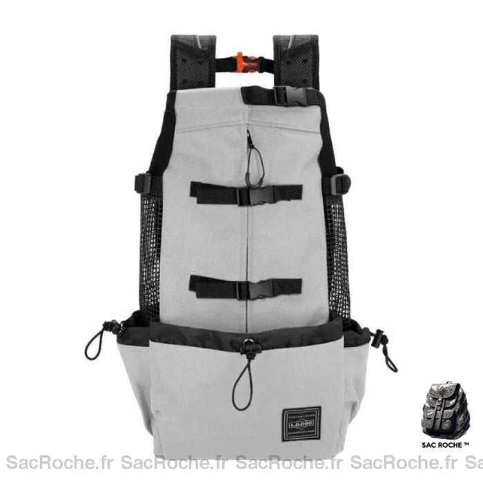 Sac à dos pour chiens de grande taille gris et noir avec un fond blanc