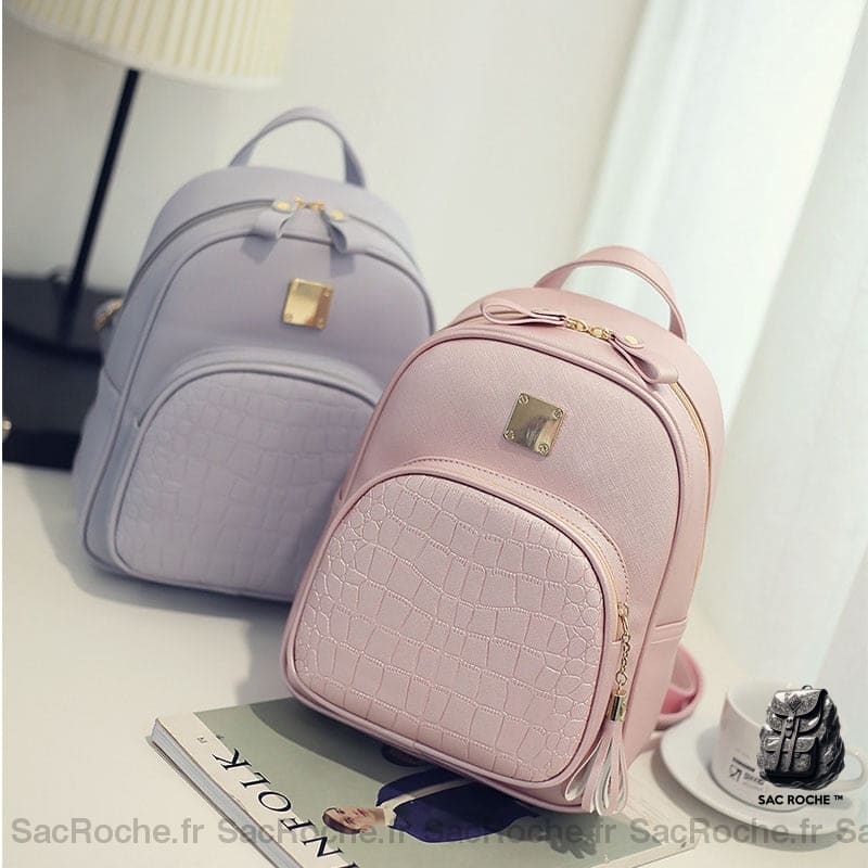 Sac À Dos Croco Cuir Pu Femme