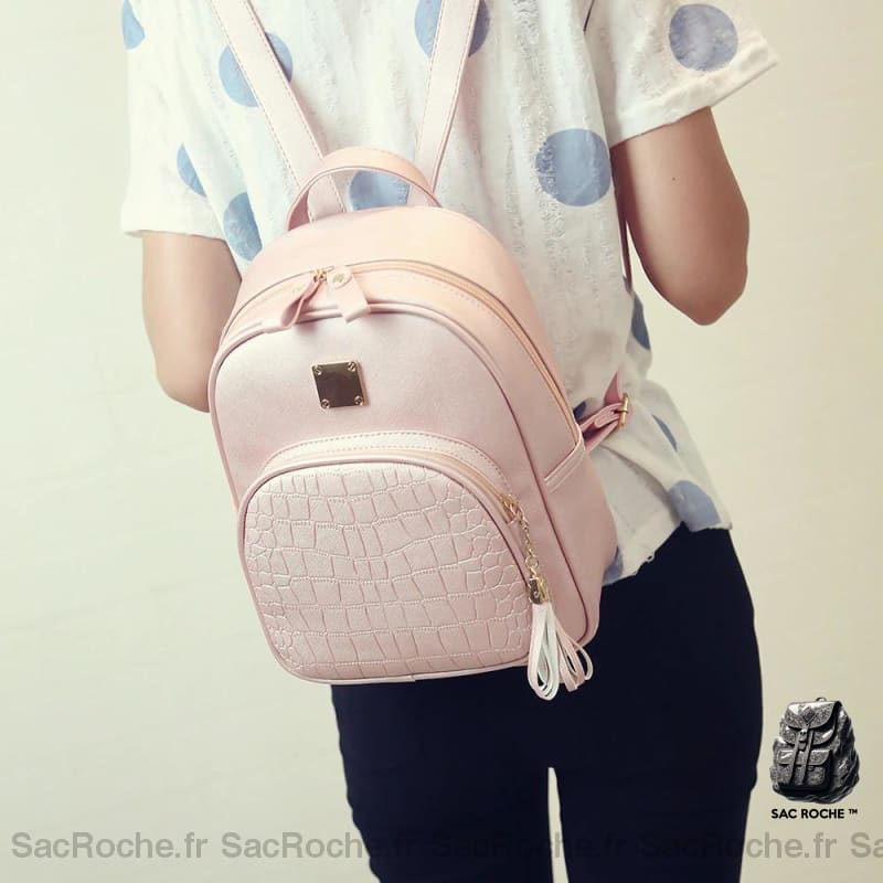 Sac À Dos Croco Cuir Pu Femme