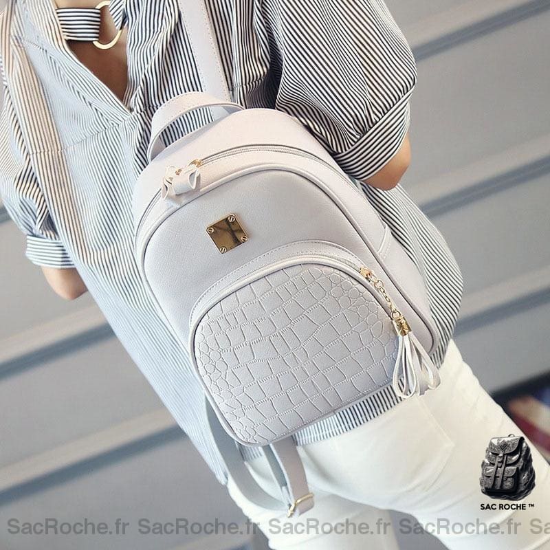 Sac À Dos Croco Cuir Pu Femme
