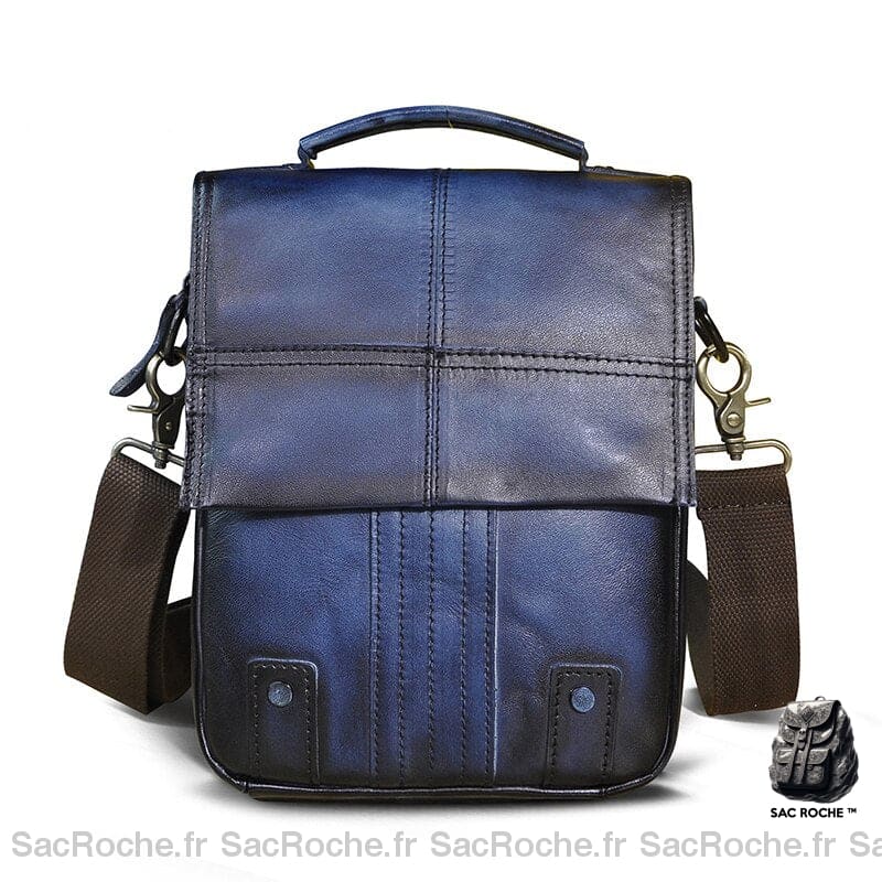 Sac à dos bandoulière en cuir - Bleu - sac de messager Sac à main