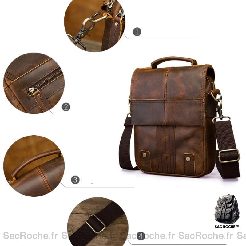 Sac À Dos Cuir Bandoulière Cartable Homme
