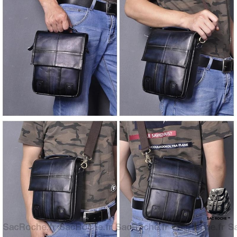 Sac À Dos Cuir Bandoulière Cartable Homme