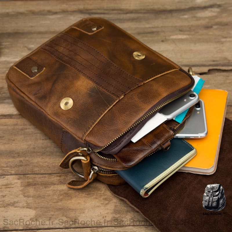 Sac À Dos Cuir Bandoulière Cartable Homme