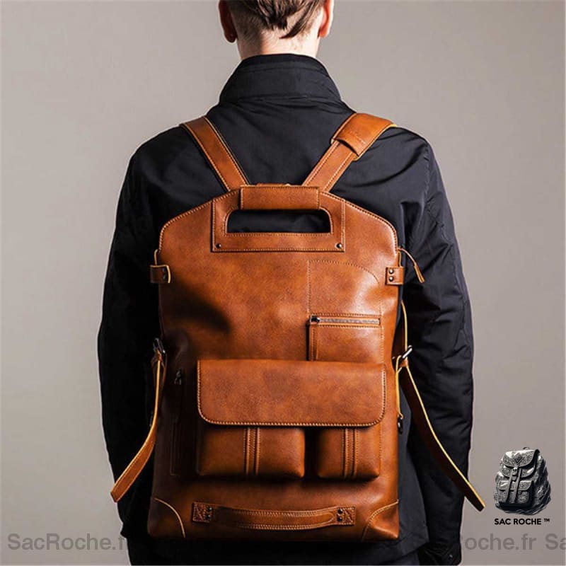 Sac à dos en cuir design - Marron - Sac à main Cuir