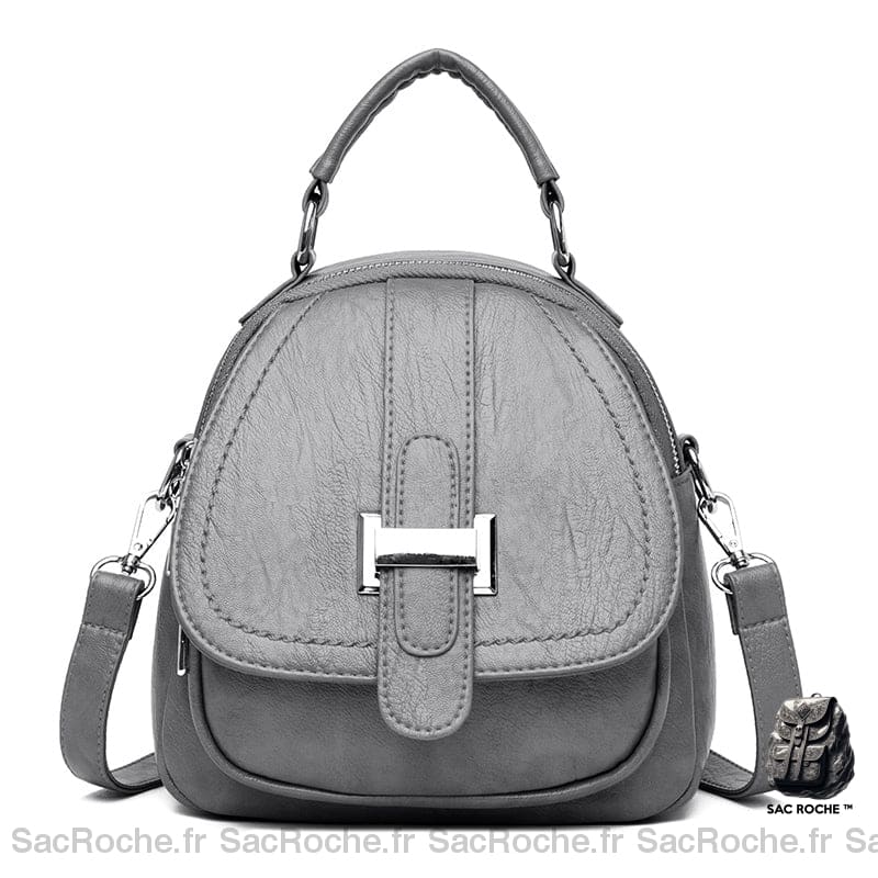 Mini sac à dos en cuir multipoche pour femme gris avec un fond blanc