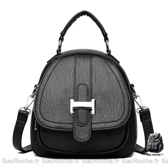 Mini sac à dos en cuir multipoche pour femme noir avec un fond blanc