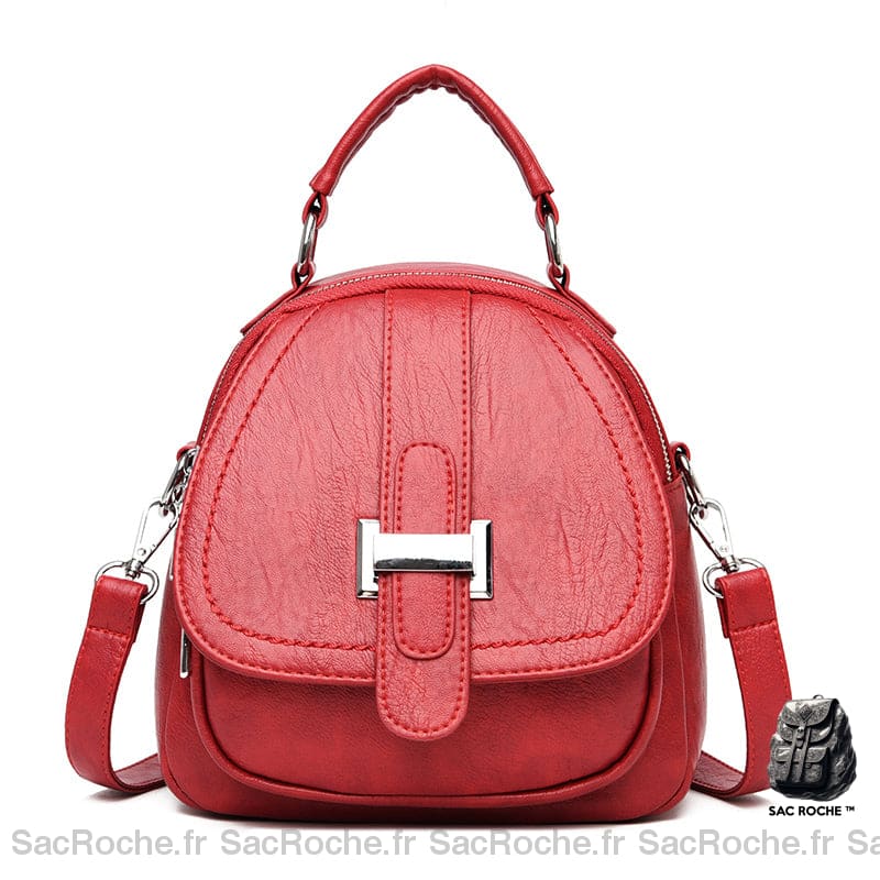 Mini sac à dos en cuir multipoche pour femme rouge avec un fond blanc