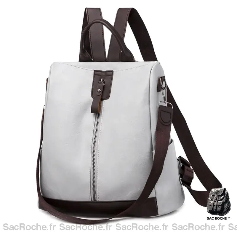Sac À Dos Cuir Femme Trendy Gris-Blanc Sac