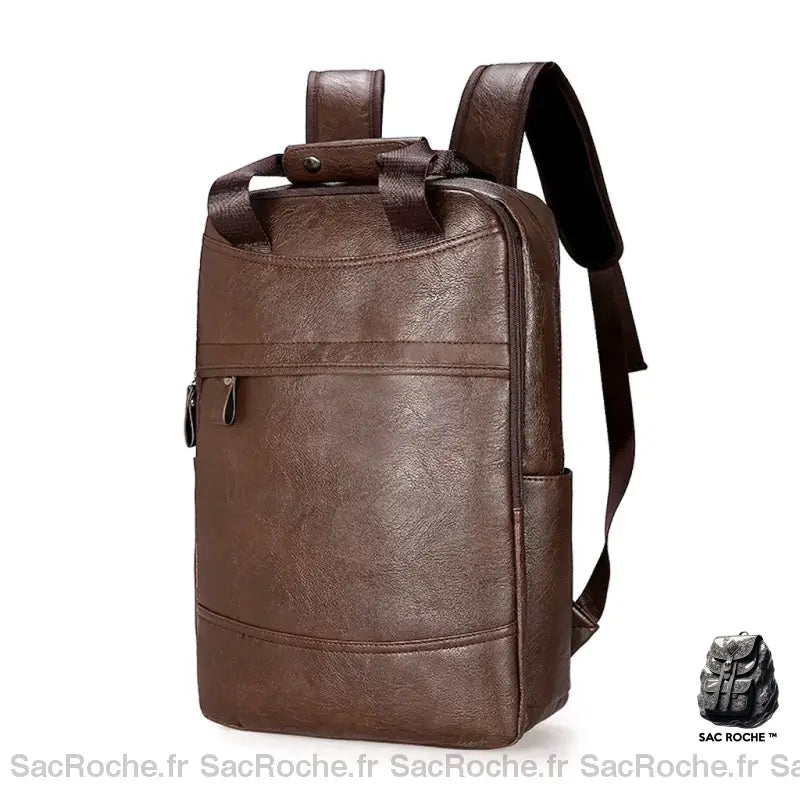 Sac À Dos Cuir Homme Brun Foncé Sac