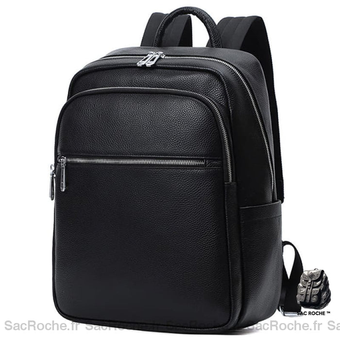 Sac À Dos Cuir Noir - 2 Compartiments Homme Dos En Cuir