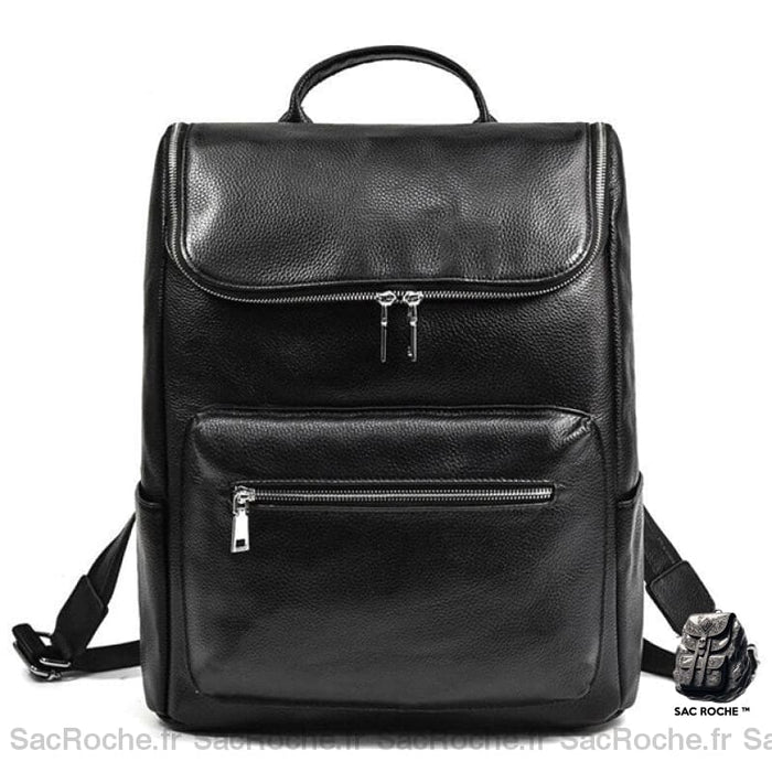 Sac À Dos Cuir Noir Homme - Ouverture Haut Dos En Cuir