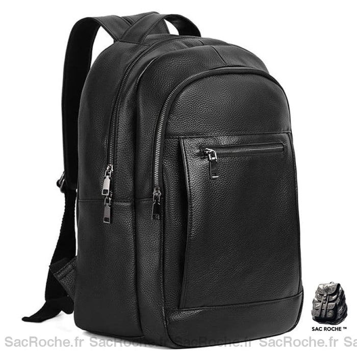Sac À Dos Cuir Noir Pour Ordinateur 14 - Homme Dos En Cuir