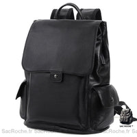 Sac à dos cuir noir rabat clipsable - Sac Roche ™