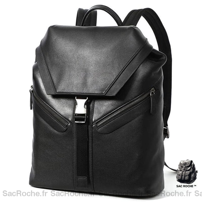 Sac À Dos Cuir Noir Serrage Homme Dos En Cuir